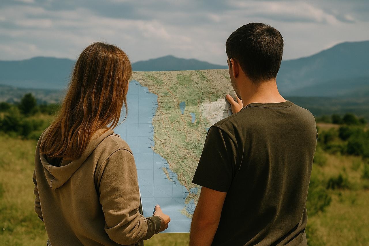 Two persons checking a map